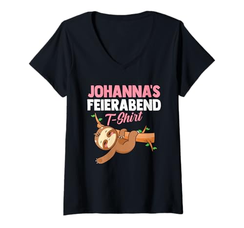 Damen Faultier Feierabend Johanna T-Shirt mit V-Ausschnitt von Vorname Johanna