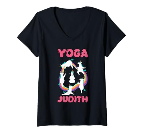 Damen Einhorn Yoga Judith T-Shirt mit V-Ausschnitt Damen Einhorn Yoga Judith T-Shirt mit V-Ausschnitt von Vorname Judith