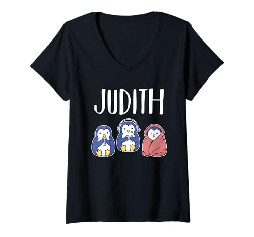 Damen Gamer Zocker Zocken Pinguin Gaming Judith T-Shirt mit V-Ausschnitt Damen Gamer Zocker Zocken Pinguin Gaming Judith T-Shirt mit V-Ausschnitt von Vorname Judith