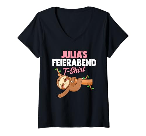 Damen Faultier Feierabend Julia T-Shirt mit V-Ausschnitt Damen Faultier Feierabend Julia T-Shirt mit V-Ausschnitt von Vorname Julia