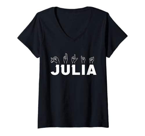 Damen Gebärdensprache Julia T-Shirt mit V-Ausschnitt Damen Gebärdensprache Julia T-Shirt mit V-Ausschnitt von Vorname Julia