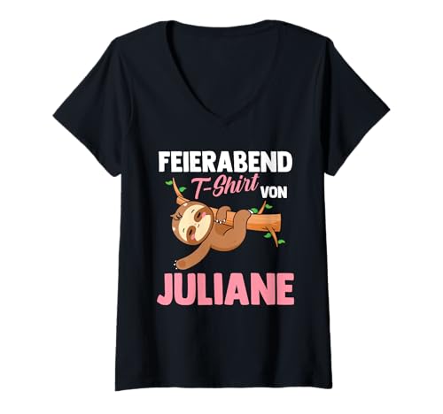 Damen Faultier Feierabend Juliane T-Shirt mit V-Ausschnitt von Vorname Juliane