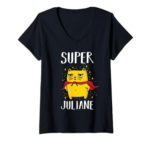 Damen Superheldin Katze Juliane T-Shirt mit V-Ausschnitt von Vorname Juliane