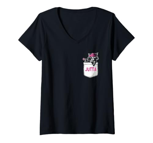 Damen Waschbär Jutta T-Shirt mit V-Ausschnitt von Vorname Jutta