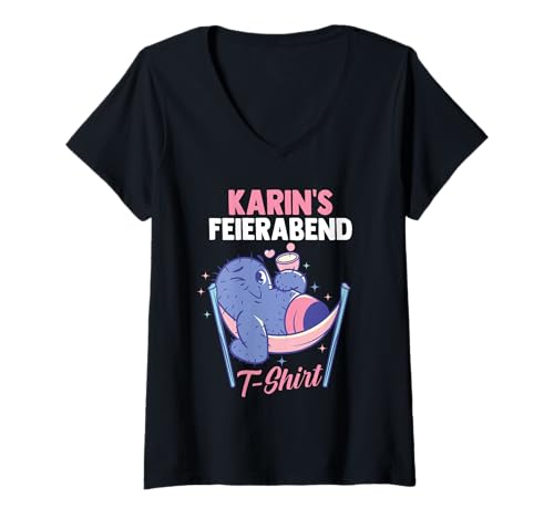 Damen Kaktus Feierabend Karin T-Shirt mit V-Ausschnitt Damen Kaktus Feierabend Karin T-Shirt mit V-Ausschnitt von Vorname Karin