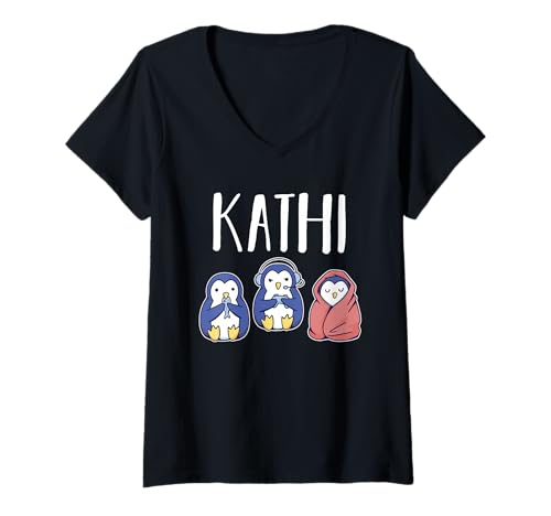 Damen Gamer Zocker Zocken Pinguin Gaming Kathi T-Shirt mit V-Ausschnitt von Vorname Kathi Katharina Katherine