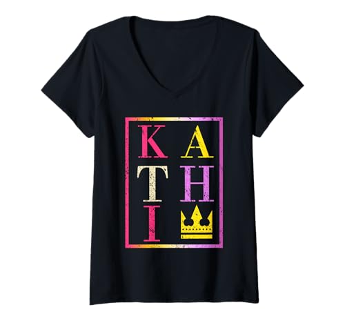 Damen Kathi T-Shirt mit V-Ausschnitt von Vorname Kathi Katharina Katherine