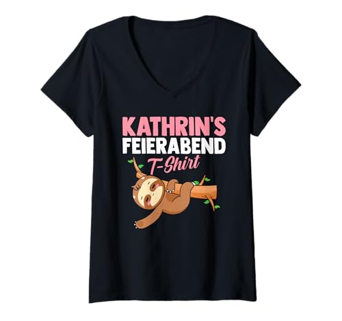 Damen Faultier Feierabend Kathrin T-Shirt mit V-Ausschnitt von Vorname Kathrin Ann-Kathrin