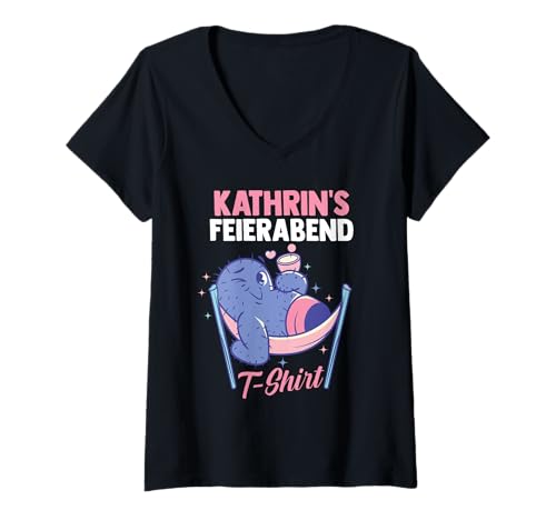 Damen Kaktus Feierabend Kathrin T-Shirt mit V-Ausschnitt von Vorname Kathrin Ann-Kathrin