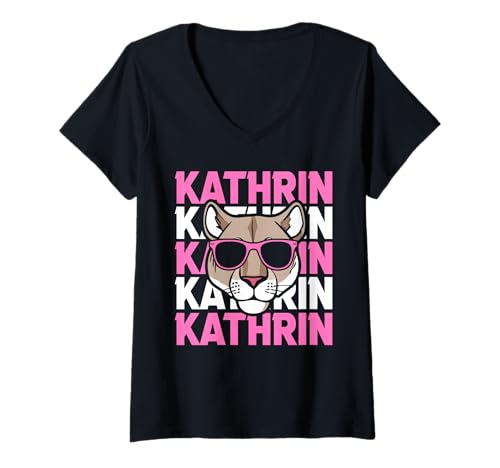 Damen Löwin Kathrin T-Shirt mit V-Ausschnitt von Vorname Kathrin Ann-Kathrin