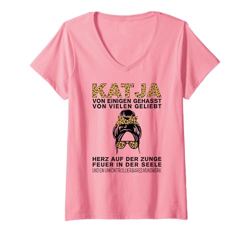 Damen Katja Gehasst Geliebt Unkontrollierbares Mundwerk T-Shirt mit V-Ausschnitt Damen Katja Gehasst Geliebt Unkontrollierbares Mundwerk T-Shirt mit V-Ausschnitt von Katja Geschenk