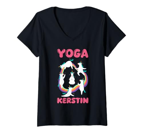Damen Einhorn Yoga Kerstin T-Shirt mit V-Ausschnitt Damen Einhorn Yoga Kerstin T-Shirt mit V-Ausschnitt von Vorname Kerstin