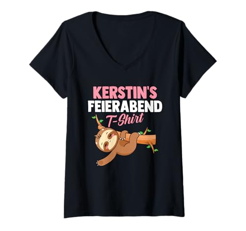 Damen Faultier Feierabend Kerstin T-Shirt mit V-Ausschnitt von Vorname Kerstin