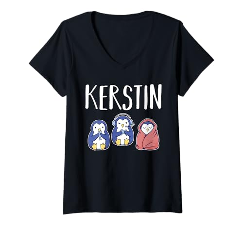 Damen Gamer Zocker Zocken Pinguin Gaming Kerstin T-Shirt mit V-Ausschnitt Damen Gamer Zocker Zocken Pinguin Gaming Kerstin T-Shirt mit V-Ausschnitt von Vorname Kerstin