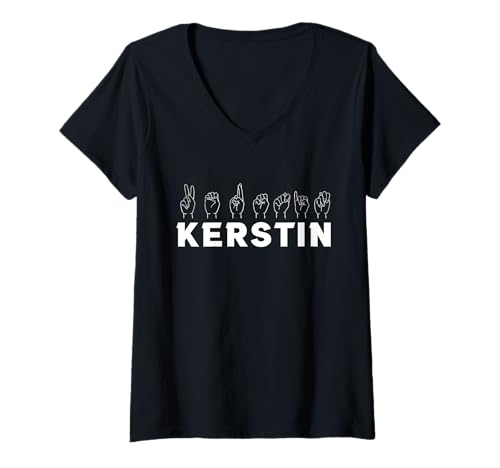 Damen Gebärdensprache Kerstin T-Shirt mit V-Ausschnitt Damen Gebärdensprache Kerstin T-Shirt mit V-Ausschnitt von Vorname Kerstin