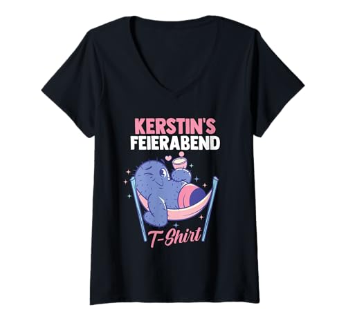 Damen Kaktus Feierabend Kerstin T-Shirt mit V-Ausschnitt von Vorname Kerstin