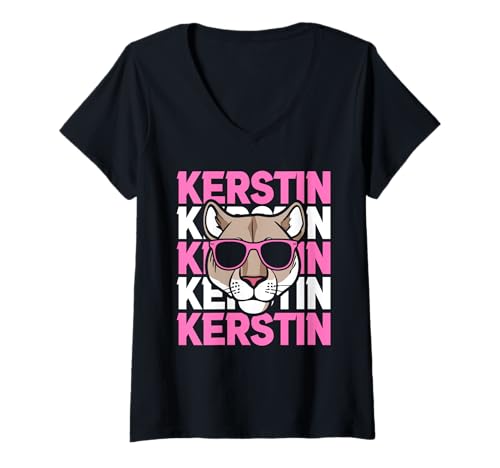 Damen Löwin Kerstin T-Shirt mit V-Ausschnitt von Vorname Kerstin