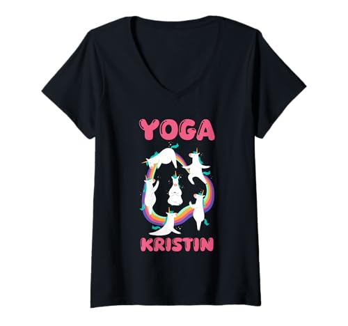 Damen Einhorn Yoga Kristin T-Shirt mit V-Ausschnitt von Vorname Kristin