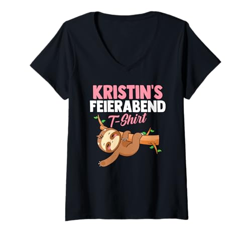 Damen Faultier Feierabend Kristin T-Shirt mit V-Ausschnitt von Vorname Kristin