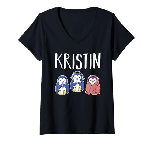 Damen Gamer Zocker Zocken Pinguin Gaming Kristin T-Shirt mit V-Ausschnitt von Vorname Kristin