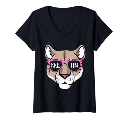 Damen Löwin Kristin T-Shirt mit V-Ausschnitt von Vorname Kristin