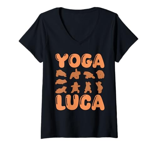 Damen Katze Yoga Luca T-Shirt mit V-Ausschnitt Damen Katze Yoga Luca T-Shirt mit V-Ausschnitt von Vorname Luca