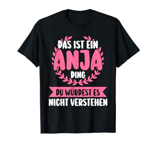 Vorname Name Anja Damen Anja T-Shirt Schwarz S EU 38-40 V-Ausschnitt Klassisch Kurzarm 100% Polyester Einfarbig Lustige Sprüche Unisex-Erwachsene von Vorname Name Anja