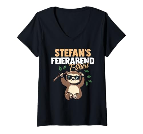 Damen Faultier Feierabend Stefan T-Shirt mit V-Ausschnitt von Vorname Stefan