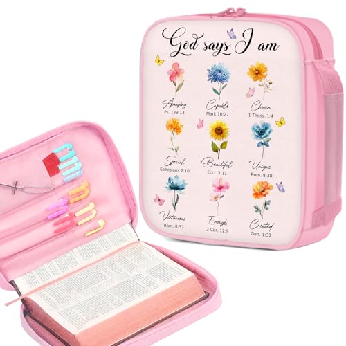 Bibelhülle für Frauen und Mädchen, God Says You Are Großbuchstaben, Bibel-Tragetasche, Tragetasche für biblisches Studium, Blumen-Aufbewahrungstasche mit Griff, schützende Stiftfächer, christliches von Vorruil