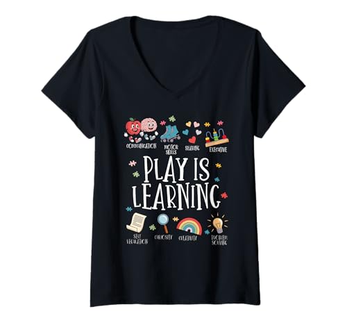 Damen Spielen Ist Lernen Frühkindliche Bildung Kleinkinder Kinder T-Shirt mit V-Ausschnitt von Vorschullehrer Kindergarten Erzieher Grundschule