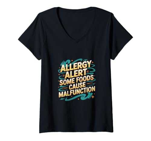 Damen Allergy Alert Some Foods Cause Malfunction - T-Shirt mit V-Ausschnitt von Vorsicht bei Bissenallergie