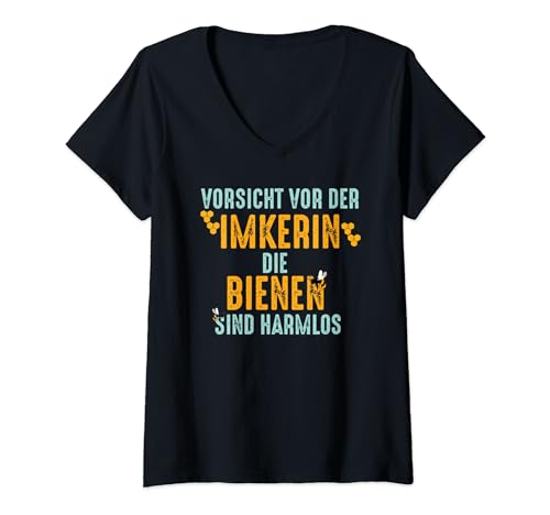 Damen Vorsicht vor der Imkerin - die Bienen sind harmlos T-Shirt mit V-Ausschnitt Damen Vorsicht vor der Imkerin - die Bienen sind harmlos T-Shirt mit V-Ausschnitt von Vorsicht vor der Imkerin - die Bienen sind harmlos