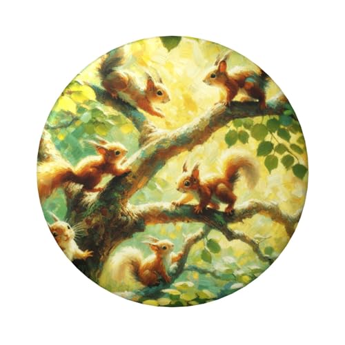 6 cm Eichhörnchen-auf-Baum-Ölgemälde, laminiert, Pinback-Knöpfe, runde Abzeichen mit glänzender Oberfläche und sicherer Pinback-Rückseite, 5 Stück von Vortithora