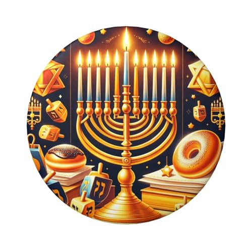 6 cm Happy-Chanukkah-jüdische Menora, laminierte Pinback-Knöpfe, 5 Stück, runde Abzeichen mit glänzender Oberfläche und sicherer Pinback von Vortithora