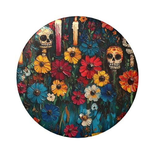 6 cm Mexiko-Kerzen-Schädel, laminiert, Pinback-Knöpfe, 5 Stück, runde Abzeichen mit glänzender Oberfläche und sicherer Pinback von Vortithora