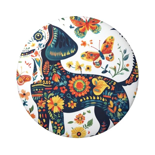 6 cm Mexiko-Schmetterlings-Dackel-Blumenmuster, laminiert, Pinback-Knöpfe, runde Abzeichen mit glänzender Oberfläche und sicherer Pinback-Rückseite, 5 Stück von Vortithora