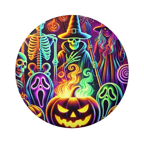 6 cm Neon-Hexen-Skeletons, Halloween, laminiert, Pinback-Knöpfe, 5 Stück, runde Abzeichen mit glänzender Oberfläche und sicherer Pinback von Vortithora