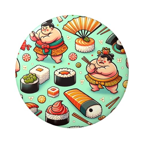 6 cm Sumo-Japanisch-Sushi-Cartoon-Knöpfe, laminiert, Pinback-Knöpfe, 5 Stück, runde Abzeichen mit glänzender Oberfläche und sicherem Pinback von Vortithora