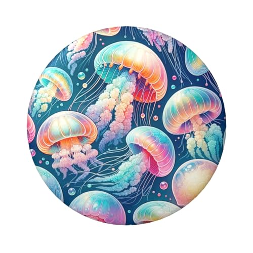 6 cm große, bunte Quallen, laminiert, Pinback-Knöpfe, 5 Stück, runde Abzeichen mit glänzender Oberfläche und sicherer Pinback von Vortithora