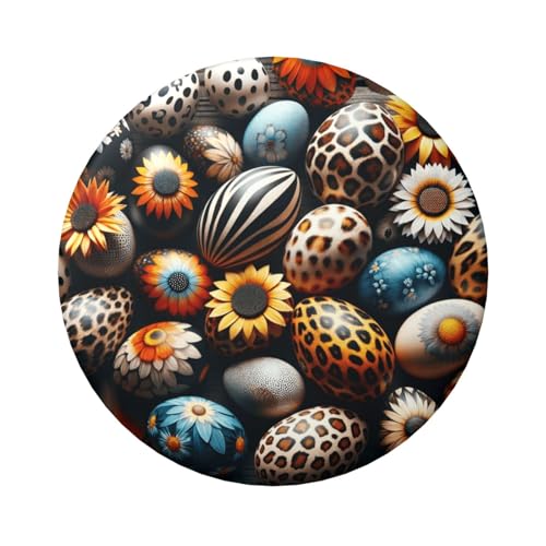 6 cm große, laminierte Pinback-Knöpfe, Motiv: Ostereier, Gänseblümchen, Leopardenmuster, 5 Stück, runde Abzeichen mit glänzender Oberfläche und sicherer Pinback von Vortithora