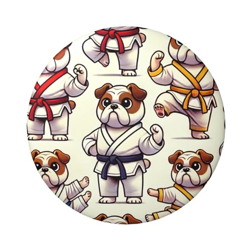 6 cm große, laminierte Pinback-Knöpfe im Kawaii-Judo-Bulldoggen-Design, runde Abzeichen mit glänzender Oberfläche und sicherer Pinback-Rückseite von Vortithora
