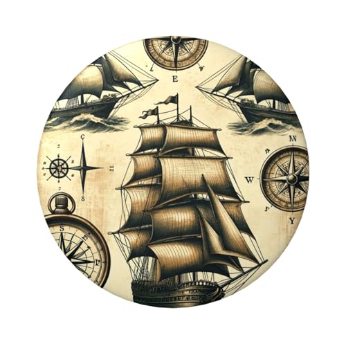 6 cm große, laminierte Pinback-Knöpfe in Antik-Segelboot-Optik, runde Abzeichen mit glänzender Oberfläche und sicherer Pinback-Rückseite von Vortithora