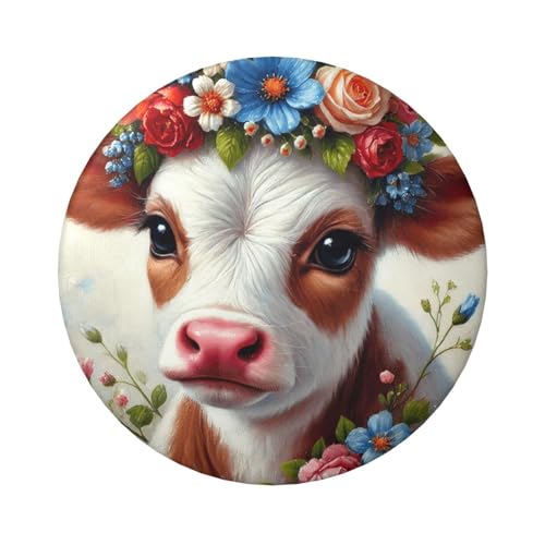 6 cm große, laminierte Pinback-Knöpfe mit Kuh-Blumen- und Ölgemälde, runde Abzeichen mit glänzender Oberfläche und sicherer Pinback-Rückseite von Vortithora