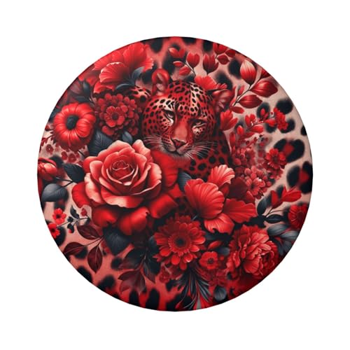 6 cm große, laminierte Pinback-Knöpfe mit Leopardenmuster, rote Blumen, 5 Stück, runde Abzeichen mit glänzender Oberfläche und sicherer Pinback von Vortithora