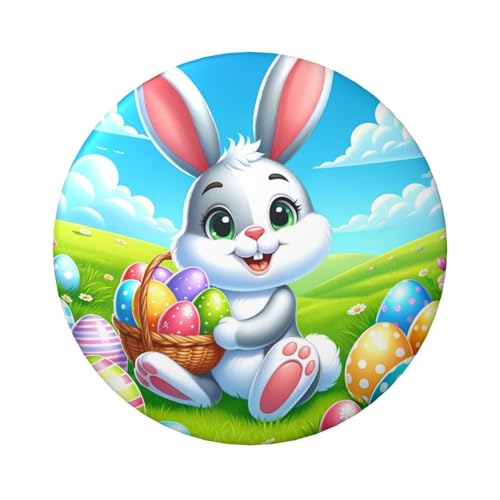 6 cm große, laminierte Pinback-Knöpfe mit Oster-Hasen-Eiern, Gänseblümchen, 5 Stück, runde Abzeichen mit glänzender Oberfläche und sicherer Pinback von Vortithora