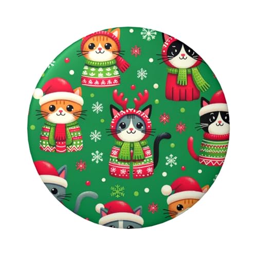 6 cm große, laminierte Pinback-Knöpfe mit Weihnachts-Katzen-Weihnachtsmützen, 5 Stück, runde Abzeichen mit glänzender Oberfläche und sicherer Pinback von Vortithora