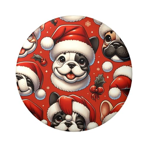 6 cm große, laminierte Pinback-Knöpfe mit Weihnachtsmann-Bulldogge, runde Abzeichen mit glänzender Oberfläche und sicherer Pinback-Rückseite von Vortithora