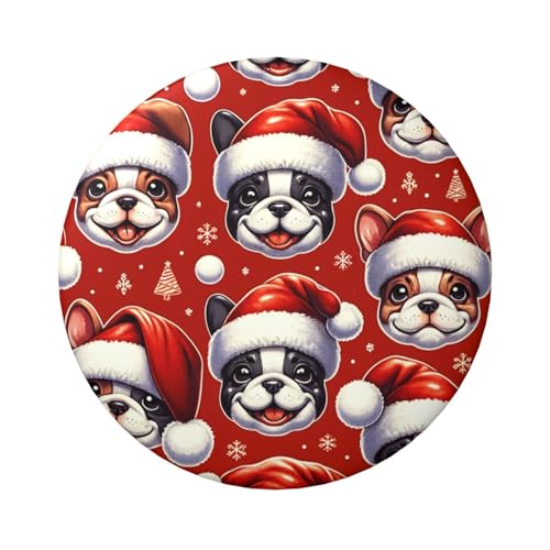 6 cm große, laminierte Pinback-Knöpfe mit Weihnachtsmann-Bulldoggen-Puppy-Weihnachten, runde Abzeichen mit glänzender Oberfläche und sicherer Pinback-Rückseite von Vortithora