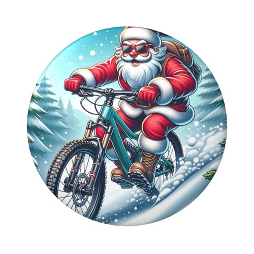 6 cm große, laminierte Pinback-Knöpfe mit Weihnachtsmann-Reiter-Fahrrad, runde Abzeichen mit glänzender Oberfläche und sicherer Pinback-Rückseite von Vortithora