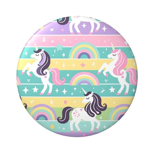 6 cm große, laminierte Pinback-Knöpfe mit einem Horned-Motiv und Regenbogen-Sternen, 5 Stück, runde Abzeichen mit glänzender Oberfläche und sicherer Pinback von Vortithora